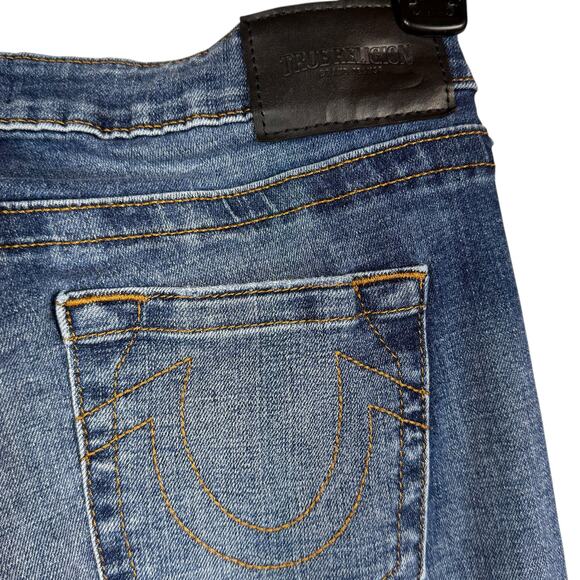 True Religion SZ 30 Stella Jeans Cropped Mid-Rise Distressed Stretch Whiskered - Picture 8 of 11
